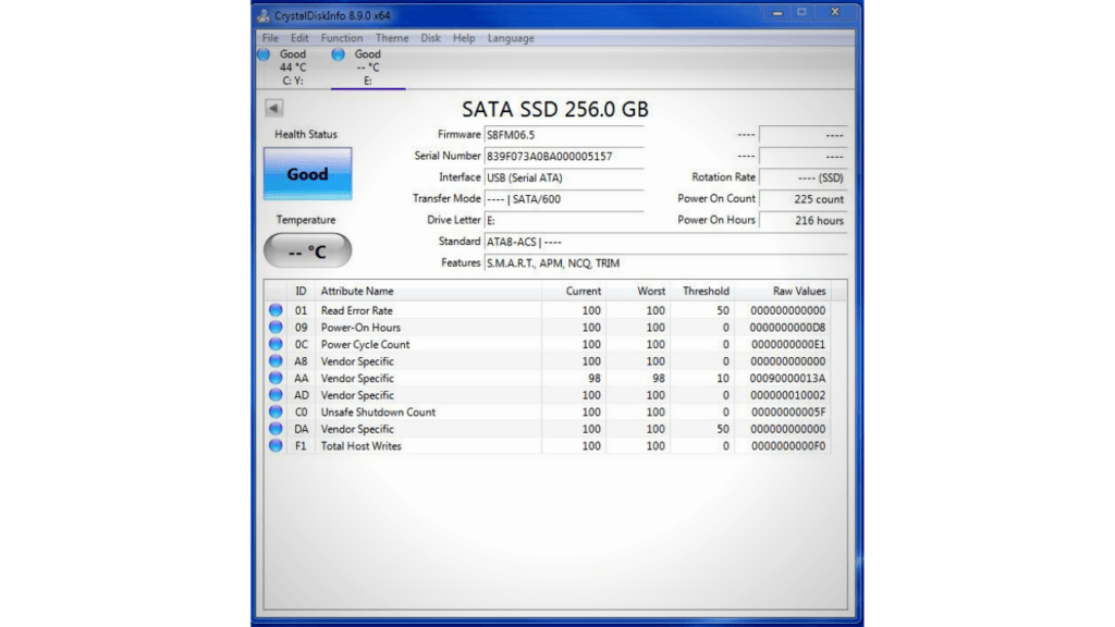 color coding system to differentiate condition of SSD