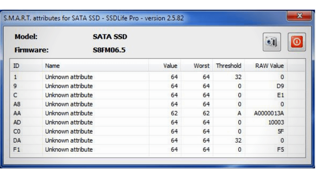 S.M.A.R.T. attributes for SATA SSD