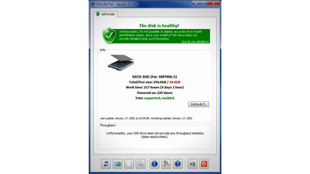 using SSD Life tool to check SSD health