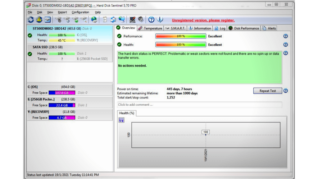 using hard disk sentinel 5.70 pro to check ssd health