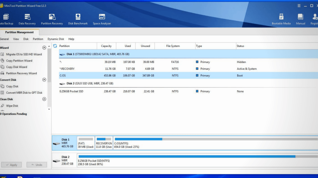 using MiniTool Partition Wizard