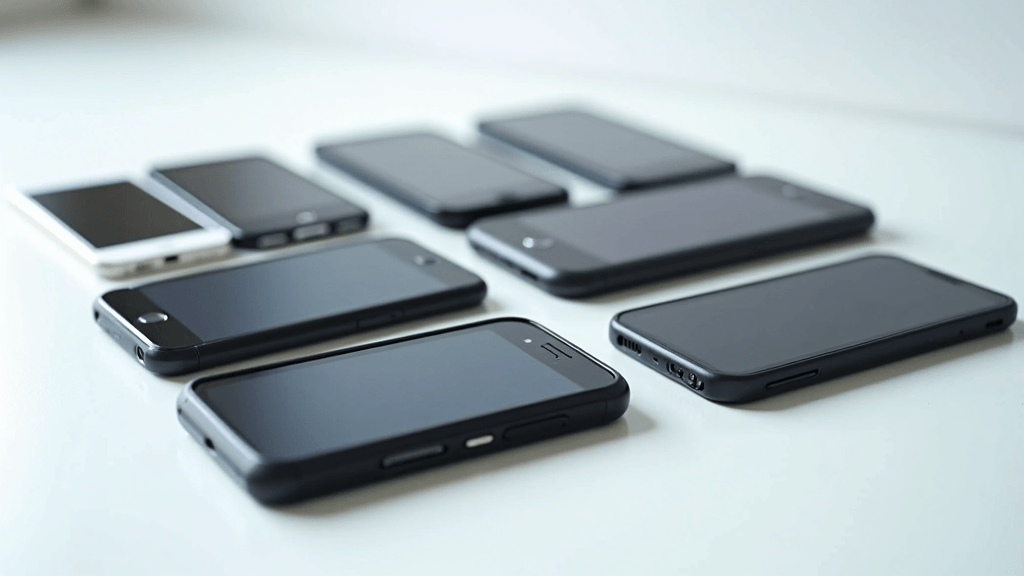 assorted modern smartphones on a clean surface